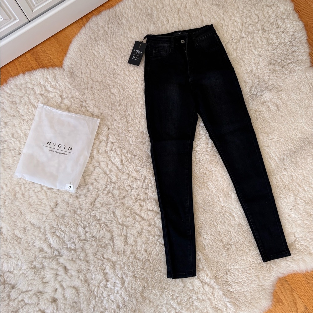 NVGTN Black Denim Pants with Distressed Details Size S NWT - Picture 2 of 6